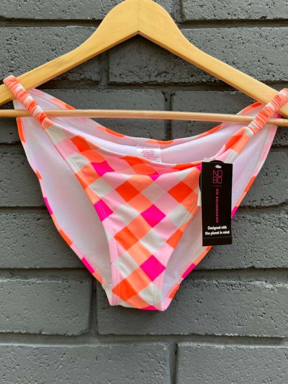No Boundaries Junior Swim Bottom Bikini Pink &Orange Neon Gingham Check XL 15-17